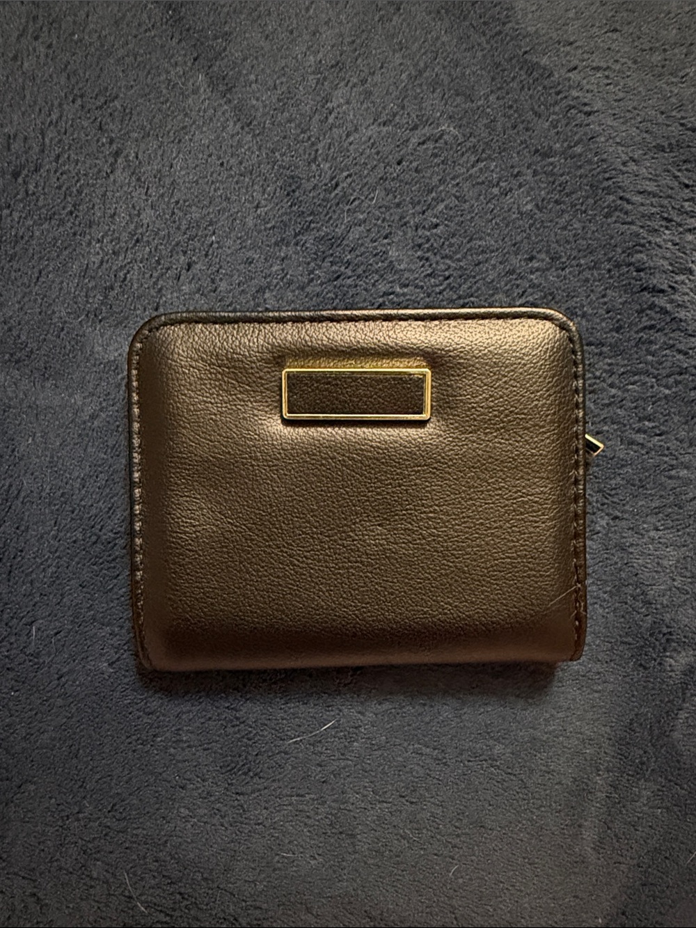 Time and Tru Black Zip-Around Leather Wallet with Gold Accent